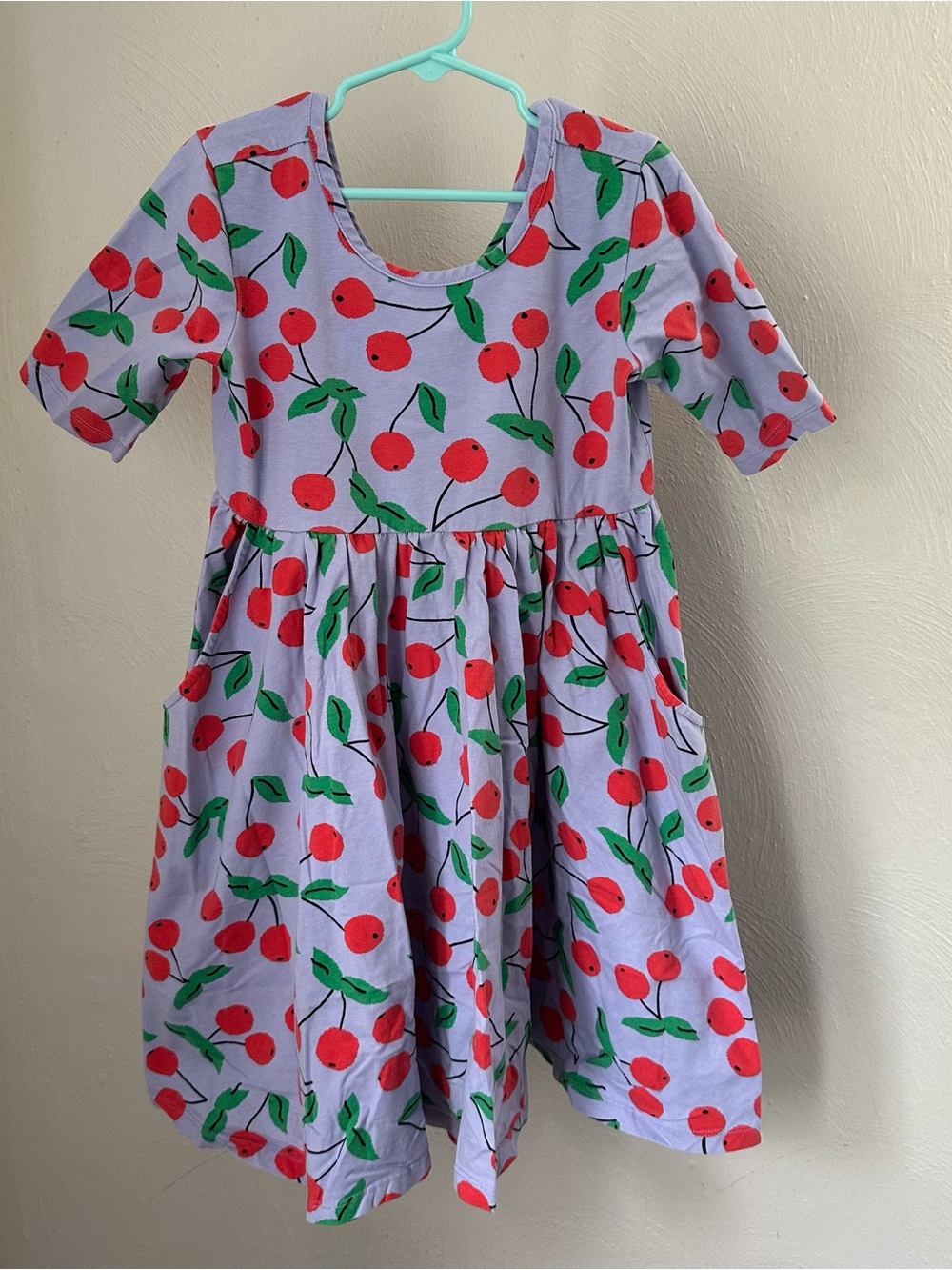 Hanna Andersson Girls Size 8 Lavender Cherries Skater Dress with Pockets